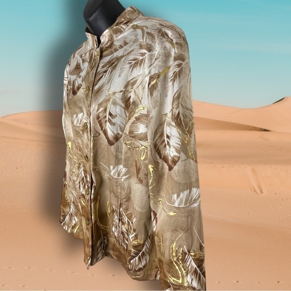 🔥 Chico's Additions Feathers Jacket Chicos 2 Misses L Cotton Gold Brown Dressy - Picture 7 of 11